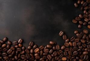 Fresh Coffee Beans On Dark Background with empty space for text. photo