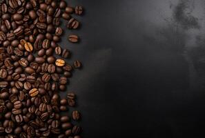 Fresh Coffee Beans On Dark Background with empty space for text. photo