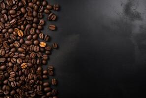 Fresh Coffee Beans On Dark Background with empty space for text.AI Generated photo