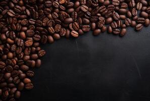 Fresh Coffee Beans On Dark Background with empty space for text. photo