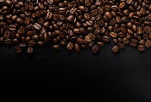 Fresh Coffee Beans On Dark Background with empty space for text. photo