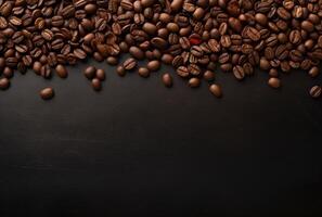 Fresh Coffee Beans On Dark Background with empty space for text. photo