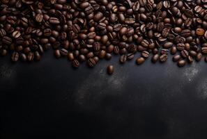 Fresh Coffee Beans On Dark Background with empty space for text. photo