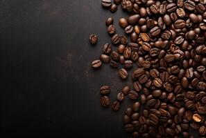 Fresh Coffee Beans On Dark Background with empty space for text. photo