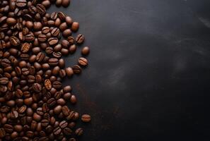 Fresh Coffee Beans On Dark Background with empty space for text.AI Generated photo