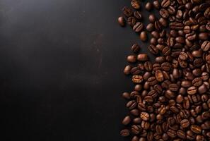 Fresh Coffee Beans On Dark Background with empty space for text. photo
