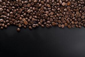 Fresh Coffee Beans On Dark Background with empty space for text. photo