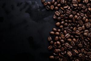 Fresh Coffee Beans On Dark Background with empty space for text. photo