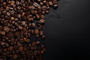 Fresh Coffee Beans On Dark Background with empty space for text. photo