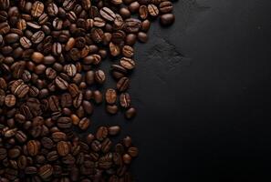 Fresh Coffee Beans On Dark Background with empty space for text.AI Generated photo