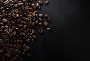 Fresh Coffee Beans On Dark Background with empty space for text. photo