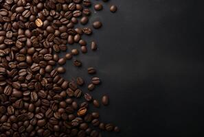 Fresh Coffee Beans On Dark Background with empty space for text. photo