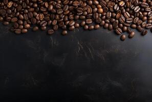 Fresh Coffee Beans On Dark Background with empty space for text. photo