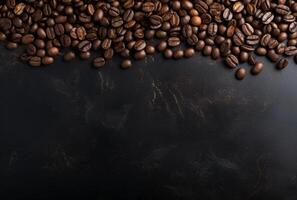 Fresh Coffee Beans On Dark Background with empty space for text.AI Generated photo