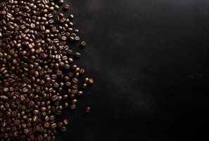 Fresh Coffee Beans On Dark Background with empty space for text. photo