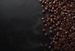 Fresh Coffee Beans On Dark Background with empty space for text. photo