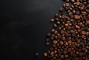 Fresh Coffee Beans On Dark Background with empty space for text. photo