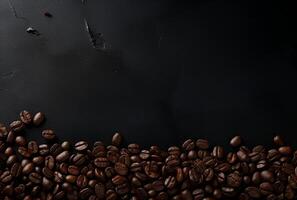 Fresh Coffee Beans On Dark Background with empty space for text. photo