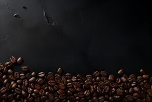 Fresh Coffee Beans On Dark Background with empty space for text.AI Generated photo