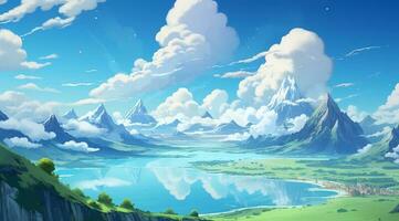 summer blue sky and  fantasy cloud on the top of a mountain  background.AI Generated photo