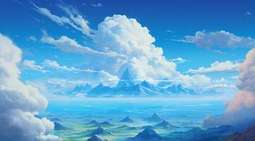 summer blue sky and  fantasy cloud on the top of a mountain  background.AI Generated photo