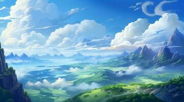 summer blue sky and  fantasy cloud on the top of a mountain  background.AI Generated photo