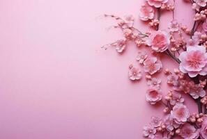 Beautiful pink flowers on pink background.AI Generated photo