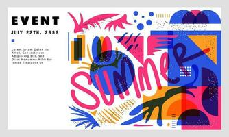 Summer Event Banner with Abstract Shapes for Print and Digital, Risograph Vector Illustration