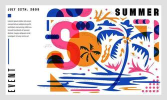 Summer Abstract Shapes Banner Template for Print and Digital Invitation Promotion and Advertisement, Risograph Vector Illustration