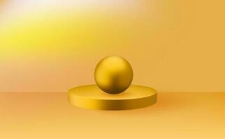 Empty 3d round golden podium with  prism overlay.Light yellow minimal wall scene.Abstract geometric platforms. vector