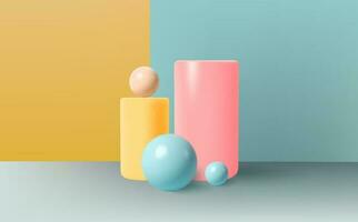 Empty 3d round  podium.Light pink minimal wall scene.Abstract geometric platforms. vector