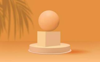 Empty 3d round golden podium with  prism overlay.Light yellow minimal wall scene.Abstract geometric platforms. vector