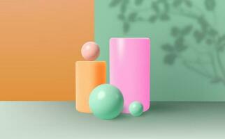 Empty 3d round  podium.Light pink minimal wall scene.Abstract geometric platforms. vector