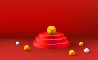 Empty 3d round  podium.Light red minimal wall scene.Abstract geometric platforms. vector