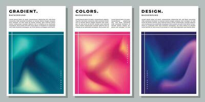 Colorful fluid gradient mesh background template copy space set. Colour gradation backdrop design for poster, banner, leaflet, pamphlet, cover, booklet, magazine, or flyer. vector