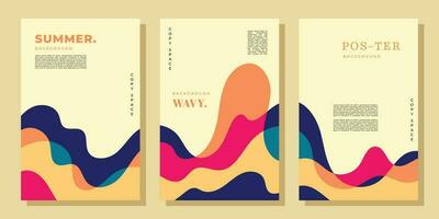 Colorful wavy and fluid background template copy space set. Dynamic shapes backdrop design for poster, banner, leaflet, pamphlet, cover, magazine, flyer, booklet, or brochure. vector