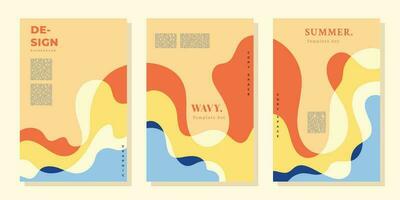 Wavy and vibrant background template copy space set. Fluid backdrop design for summer poster, banner, leaflet, brochure, magazine, flyer, pamphlet, or cover. vector