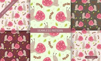 Cute snail animal seamless pattern background vector