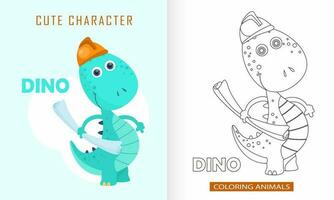 Animal character coloring book for cute Dinosaurs vector