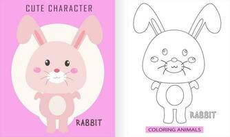 Animal character coloring book for cute rabbit vector