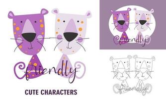 Animal character coloring book for cute tiger vector