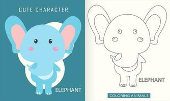 Animal character coloring book for cute elephant vector