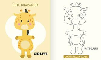 Animal character coloring book for cute giraffe vector