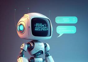 Talking cute robot with artificial intelligence. Concept of chatbot. image photo