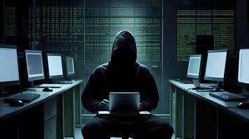 Anonymous hacker. Concept of dark web, cybercrime, cyberattack, etc. image photo