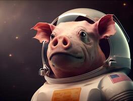 Adorable pig in spacesuit. Piggy astronaut. . photo