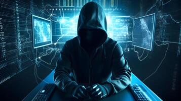 Anonymous hacker. Concept of dark web, cybercrime, cyberattack, etc. image photo