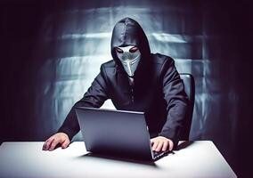 Hacker with hoodie. Concept of dark web, cybercrime, cyberattack. image photo