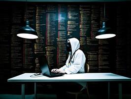 Hacker with hoodie. Concept of dark web, cybercrime, cyberattack. image photo