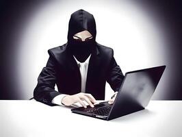 Hacker with hoodie. Concept of dark web, cybercrime, cyberattack. image photo